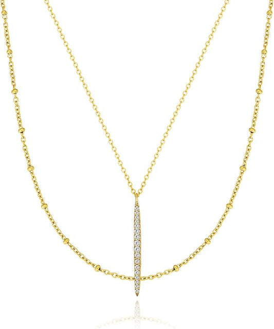 OZEL JEWELRY & GIFT Layered Gold Necklaces for Women - Crystal Colorful Delicate Cutting Pendant Necklace - 18K Gold Plated - Birthday Gifts (Made in Korea)