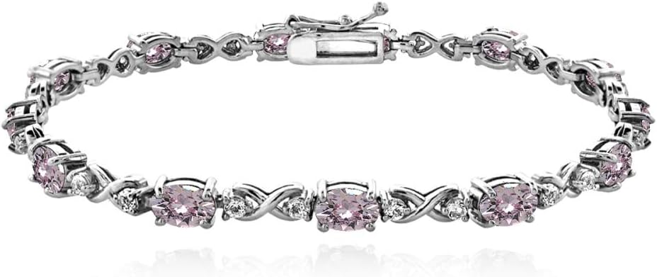 Sterling Silver 6x4mm Oval Infinity Bracelet Made with European Crystals