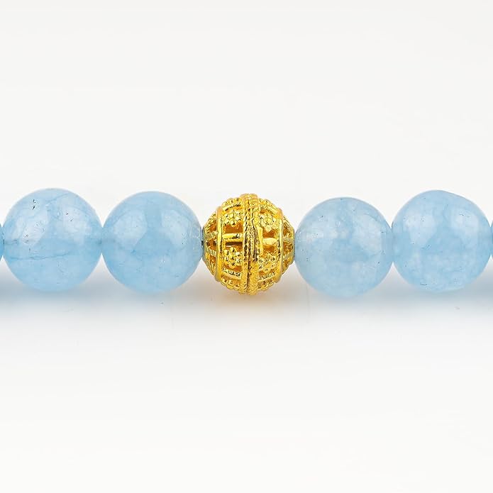 AAA Grade Natural Gemstone Beaded Bracelet, 14K Gold Plated with Evil Charm, Wicca & Reiki Healing Crystals, Handmade Bohemian Jewelry, Christmas Gift for Women (7+1inch)