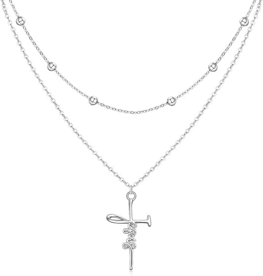 Layered Necklaces for Women S925 Sterling Silver 14k Gold Plated Cross Jesus Tulip Birth Month Flower Necklace Pendant Jewelry Mothers Day Birthday Gifts