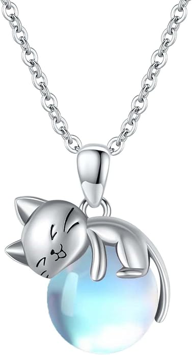 Cat Necklace Sterling Silver Cat Zircon Pendant Gothic Jewelry for Women Animal Lovers Gifts