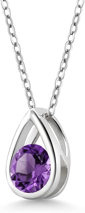 Gem Stone King Teardrop Pendant Necklace For Women | 5MM Round Gemstone Birthstone | 925 Sterling Silver | With 18 Inch Silver Chain | Fine Jewelry Gift for Her Mom Women Wife