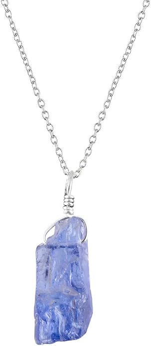 Raw Gemstone Dainty Pendant Necklace for Women, Natural Birthstone Handmade Jewelry, Healing Chakra Crystal, Silver Plated Chain 18" Birthday Gift for Her