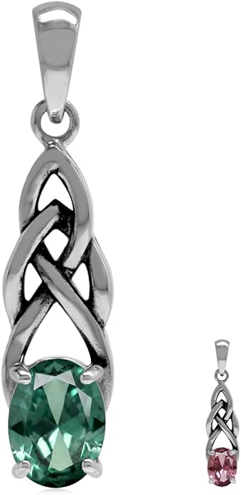 Silvershake 8X6mm Oval Shape Birthstone Gemstone Antique Finishing or Yellow Gold Plated 925 Sterling Silver Celtic Knot Weave Solitaire Pendant or Pendant with 18 Inch Chain Necklace Jewelry for Women