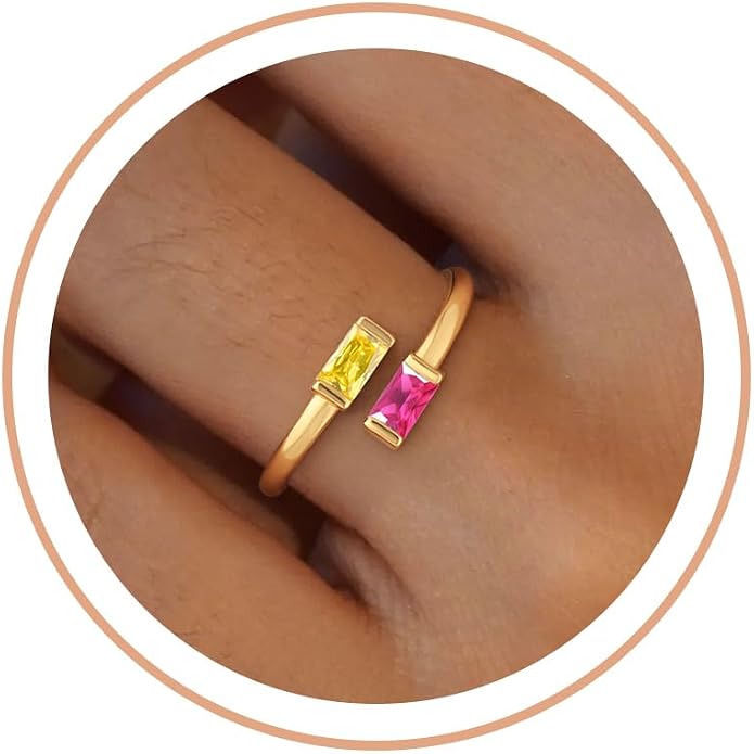 Honsny Gold Birthstone Rings for Women Non Tarnish 14K Gold Plated Adjustable Emerald Ring Cubic Zirconia Gemstone Promise Ring for Her Engagement Personalized Waterproof Jewelry Gifts for Birthday