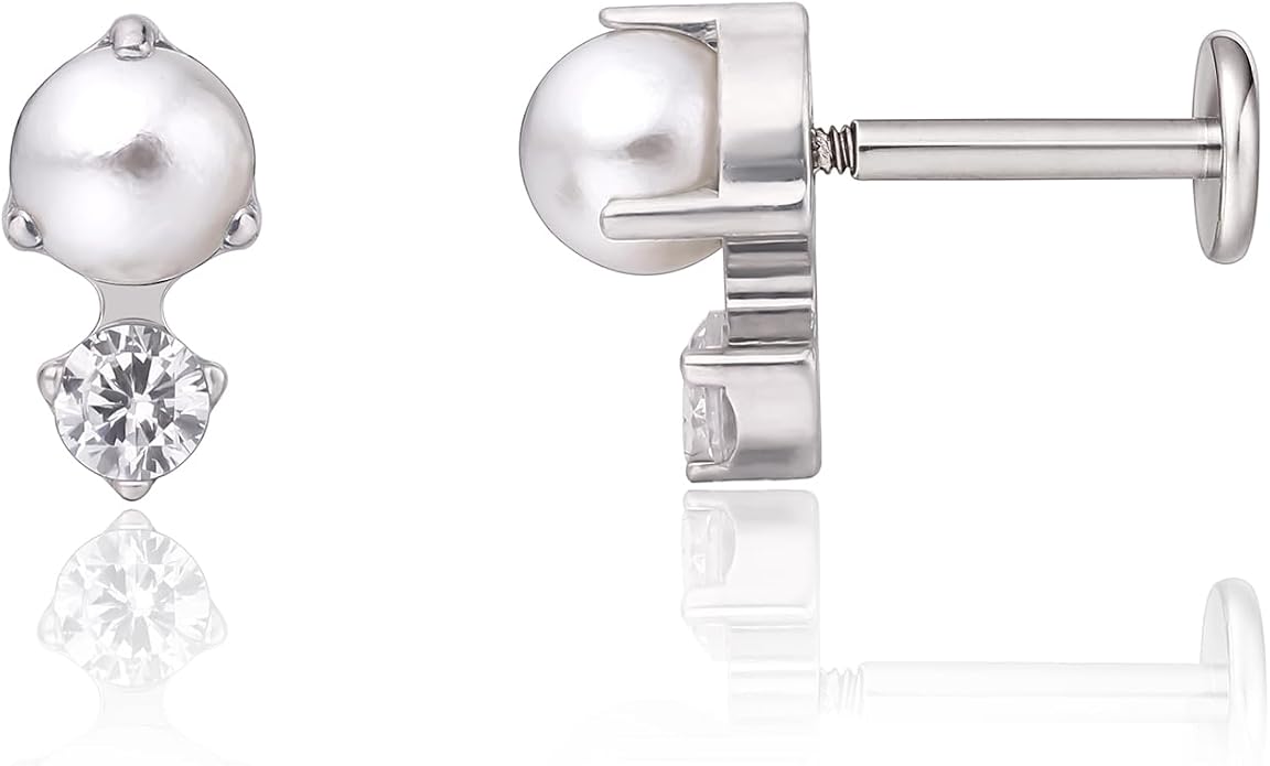 Limerencia 2Pcs 18g Titanium Internally Threaded Tragus Piercing Jewelry Nose Studs Flat Back Earrings Labret, Lip, Helix, Cartilage, Conch, Medusa Piercing for Women Men Sensitive Ears