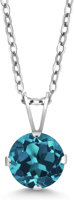 Gem Stone King 7MM Round Gemstone Birthstone Pendant Necklace For Women | 925 Sterling Silver | With 18 Inch Silver Chain | Fine Jewelry Gifts for Women Her Mom Wife