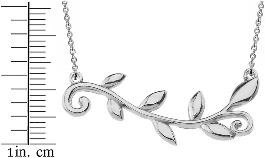 Claddagh Gold Women's Sterling Silver High Polish Horizontal Olive Branch Necklace