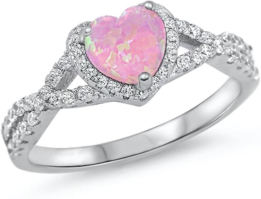 CHOOSE YOUR COLOR Sterling Silver Heart Halo Promise Ring