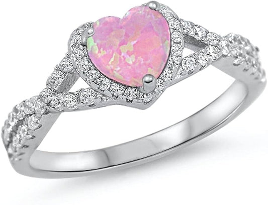 CHOOSE YOUR COLOR Sterling Silver Heart Halo Promise Ring