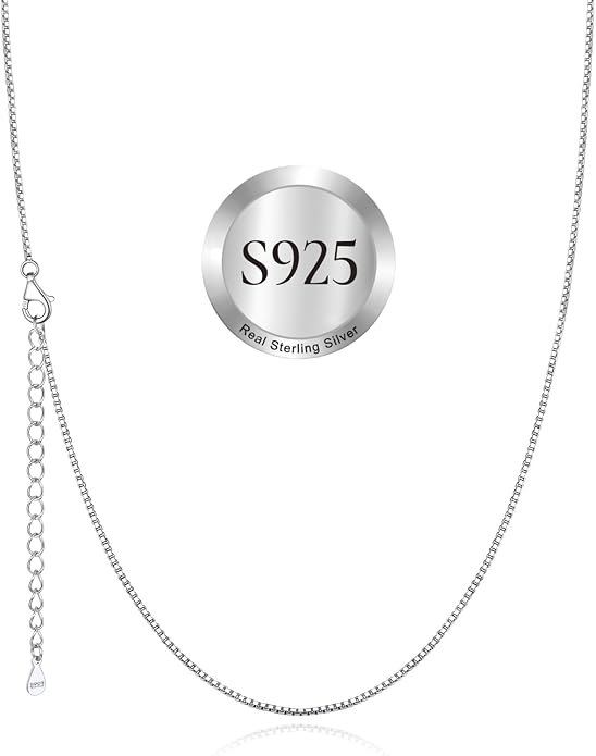 SILVERCUTE 925 Sterling Silver Necklace for Women,1mm/1.3mm/1.5mm/1.6mm Thin Silver Cable Chain/Box Chain/Rope Chain Necklace with Extension Chain,18/20/22/24/26/28/30 Inch