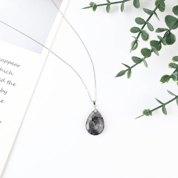 iSTONE 925 Sterling Silver Natural Crytral for Womens Pendant Necklace, Gemstone Birthstone with 17.8" Silver Chain Ladies