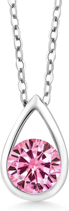 Gem Stone King Teardrop Pendant Necklace For Women | 5MM Round Gemstone Birthstone | 925 Sterling Silver | With 18 Inch Silver Chain | Fine Jewelry Gift for Her Mom Women Wife