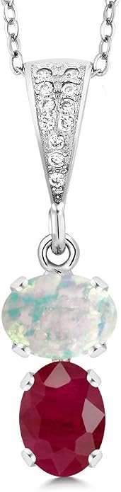 Gem Stone King 2-Stone Gemstone Birthstone Pendant Necklace for Women in 925 Sterling Silver | Oval 8x6MM | 18 Inch Silver Chain | Fine Jewelry for Her Mom Wife