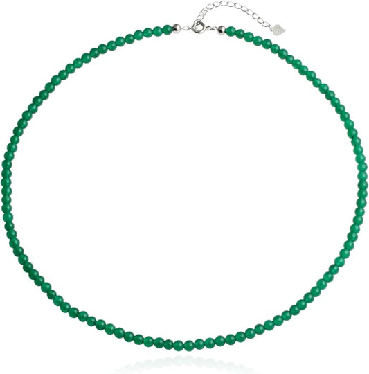 Kakikaki Natural Agate Choker Necklace Sterling Silver Round Beads Strand Necklace for Women