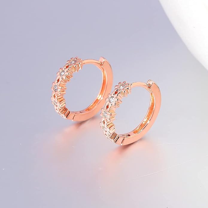 CiNily Small Hoop Earrings for Women Girls Flower Cubic Zirconia Huggie Earrings Hypoallergenic 14K Yellow Gold Plated Cartilage Earrings