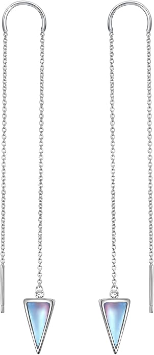 Threader Earrings Triangle Earrings Sterling Silver Created Opal Dangle Drop Long Chain Earring for Women Thread Earrings