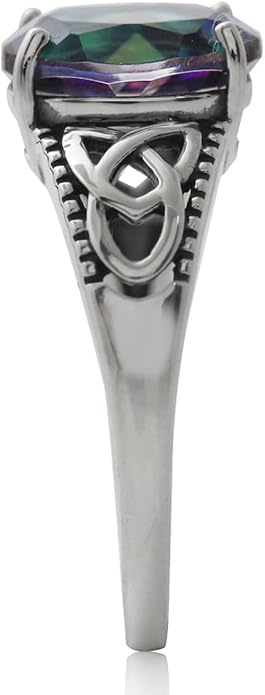 Silvershake 3.04ct. Mystic Fire Topaz 925 Sterling Silver Triquetra Celtic Knot Solitaire Ring Size 7