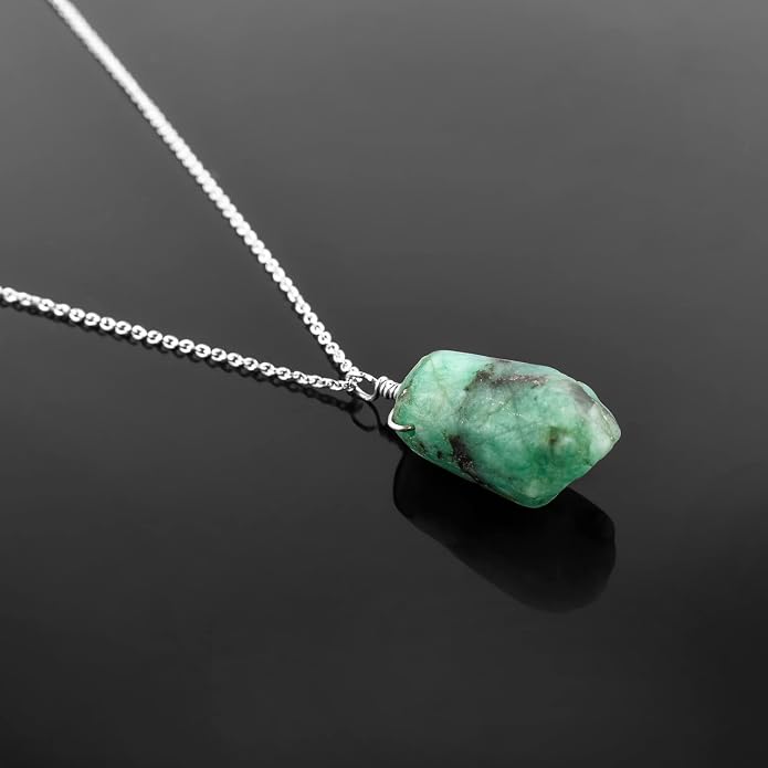 Raw Gemstone Dainty Pendant Necklace for Women, Trendy Healing Chakra Crystal, Birthstone Handmade 925 Sterling Silver Adjustable 18 inch Chain Jewelry, Birthday Gifts