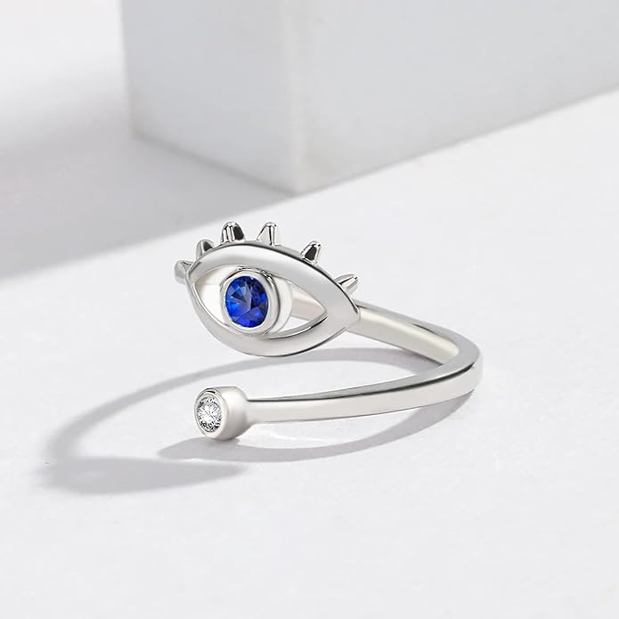 Lit Wall 3Pcs Evil Eye Rings for Women 18K Gold Plated Cubic Zirconia Open Ring Set Adjustable Eye Ring for Women