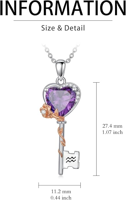 OCJ Zodiac Necklace for Women 925 Sterling Silver Rose Flower Key Pendant Necklaces Zodiac Birthstone Jewelry Wife Birthday Anniversary Christmas Gifts for Her