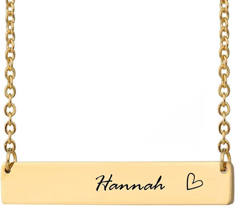 HUAN XUN Custom Bar Necklace Personalized Engraved Name Bar Necklace for Women Customized Stainless Steel Heart Pendant Bar Jewelry Gift for Her Mother Day Christmas