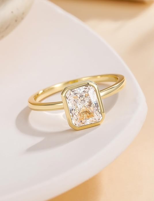 EAMTI 3CT Engagement Rings for Women Radiant Cut CZ Solitaire Promise Wedding Bands Travel Bezel Ring Size 4-10