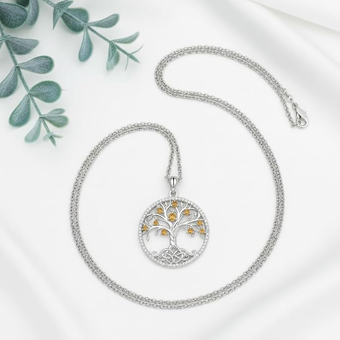 ONEFINITY Tree of Life Necklace 18k White Gold Plated Tree of Life Birthstone Pendant Necklace Birthstone Jewelry Anniversary Birthday Gifts for Women Men