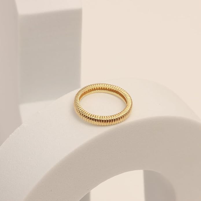 LeCalla 925 Sterling Silver Textured Rings for Women & Men | Minimalist 14K Gold-Plated Croissant Braided Twisted Signet Chunky Dome Ring | Stackable Eternity Wedding Statement Band Ring