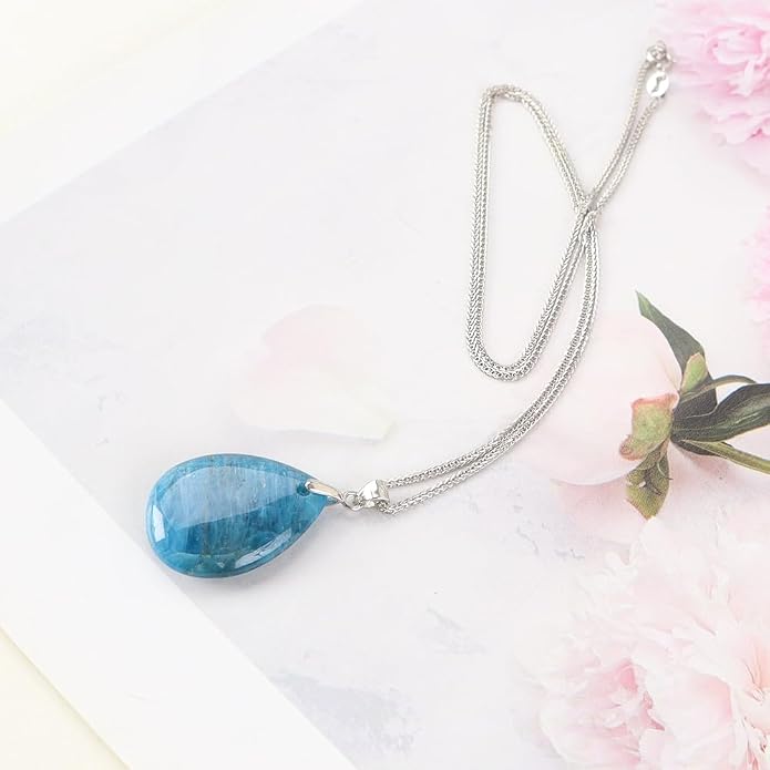 iSTONE 925 Sterling Silver Natural Crytral for Womens Pendant Necklace, Gemstone Birthstone with 17.8" Silver Chain Ladies