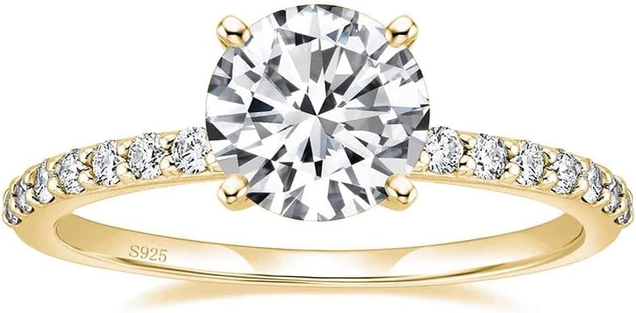 EAMTI 925 Sterling Silver 1.2 CT Round Solitaire Cubic Zirconia Engagement Ring Halo Promise Ring Size 3-13
