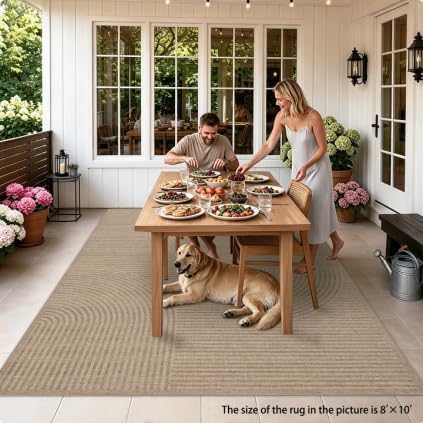 Easy Jute Rug for Pet Homes: 8x10 Outdoor Rug - Swirl Curved Pattern | Washable Design Cuts Your Cleaning Time by 75% and Maintain Shape and Texture after 50 Washes