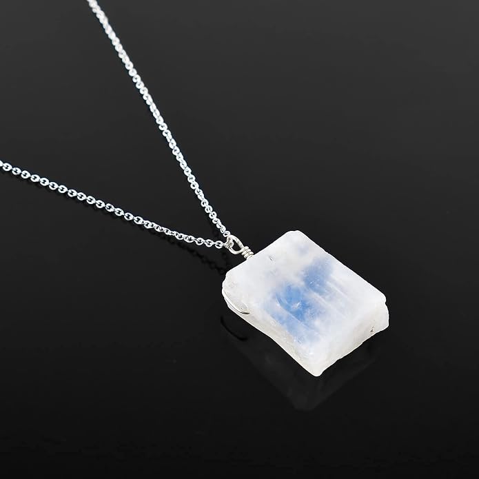 Raw Gemstone Dainty Pendant Necklace for Women, Trendy Healing Chakra Crystal, Birthstone Handmade 925 Sterling Silver Adjustable 18 inch Chain Jewelry, Birthday Gifts