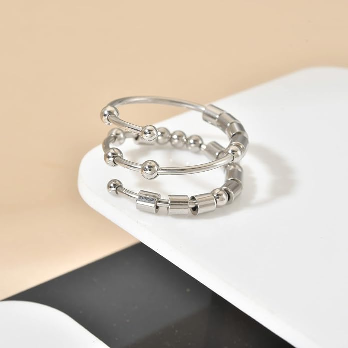 Morse Code Rings for Women, Stainless Steel Spinner Ring Fidget Rings for Anxiety Ring Morse Code Rings Inspirational Gifts Jewelry Women Birthday Graduation Gifts for Best Friends