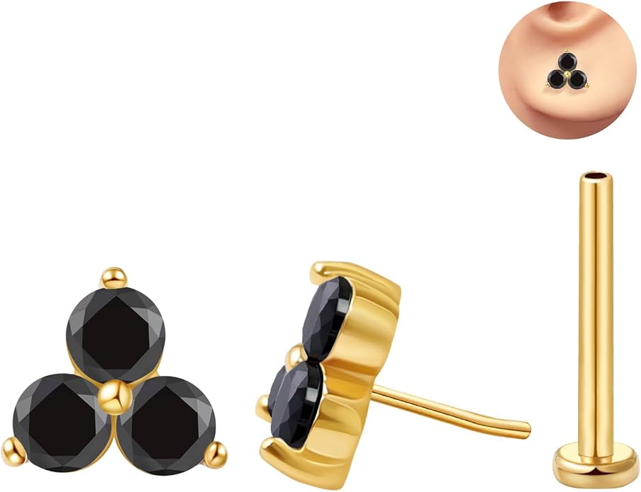 FANSING Cartilage Earring Tragus Stud Trio CZ Stone Flat Back Earring for Helix Conch Threadless Push Pin Labret Stud