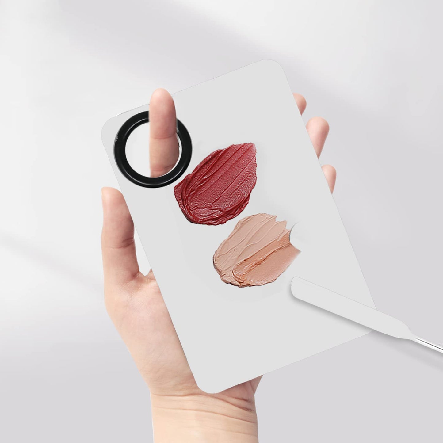 Honbay 1PCS Stainless Steel Makeup Spatula and 1PCS Makeup Mixing Palette with PU Leather Cover for Cosmetic Foundation Pigment Blending