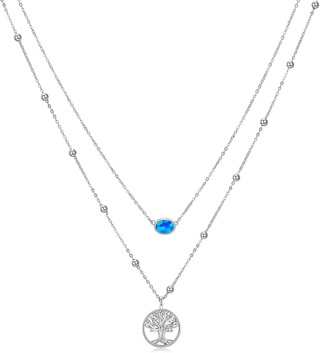 MONGAS Tree of Life/Infinity Cross/Lock and Key/Lotus/Hamsa/Horse/Strawberry/Opal/Lariat/Dragonfly/Heart/Violin Layered Necklace Sterling Silver for Women