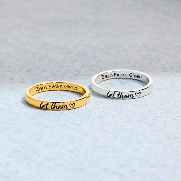 LIU JUN Let Them Zero Fcks Given Ring For Women, Stainless Steel Heart Engraved With Hidden Information Friendship Self Worth Motivation Rings Unique Inspirational Jewelry Gifts