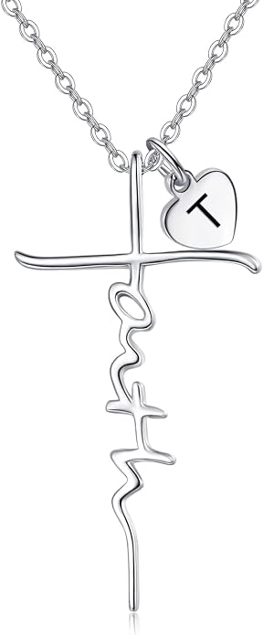 PRAYMOS Faith Cross Necklace for Women 925 Sterling Silver Pendant Necklace With Birthstone Initial Christian Religious Confirmation Baptism Mothers Day Gifts