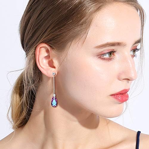 EleQueen 925 Sterling Silver CZ Teardrop Leaf Long Dangle Earrings Made with Austrian Crystal for Women, Valentine's Day/Mother's Day/Christmas Jewelry Gift