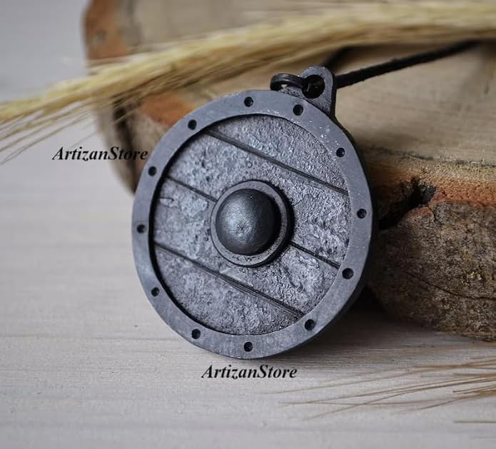 ARTIZANSTORE Hand Forged Shield Pendant,Forged Shield Viking Necklace,Iron,Scandinavian Pendant,Shield Amulet,Shield Pendant