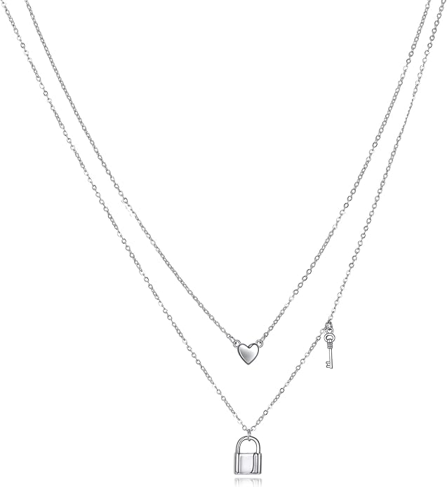MONGAS Tree of Life/Infinity Cross/Lock and Key/Lotus/Hamsa/Horse/Strawberry/Opal/Lariat/Dragonfly/Heart/Violin Layered Necklace Sterling Silver for Women