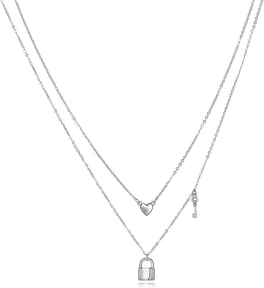 MONGAS Tree of Life/Infinity Cross/Lock and Key/Lotus/Hamsa/Horse/Strawberry/Opal/Lariat/Dragonfly/Heart/Violin Layered Necklace Sterling Silver for Women