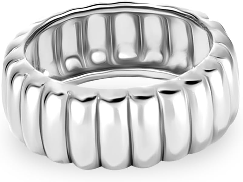 LeCalla 925 Sterling Silver Chunky Bold Signet Rings for Women and Men | Textured Twisted and Ribbed Statement Rings | Minimalist Texture Silver Ring Jewelry for Women & Men (Sizes 6-8 No.)