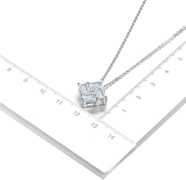 Natural Aquamarine Pendant Necklace for Women S925 Sterling Silver Gemstone March Birthstone Square Elegant Charm Fine Jewelry for Birthday