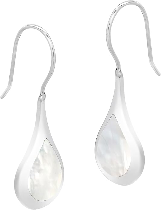 Chic Teardrop with White Mother of Pearl Inlay .925 Sterling Silver Dangle Earrings