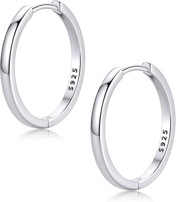 FaithHeart 925 Sterling Silver Huggie Hoop Earrings, Silver Small Hoop Earring for Women, 14K Gold/Black/Rose Gold Hypoallergenic Cartilage Earrings for Women 6/8/10/12/14/16/18/20mm