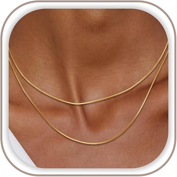 Freekiss Women's Layered Necklace Set - 3 Piece Dainty Gold Jewelry for Everyday Stacking | 14K Gold Plated Snake Chain, Rope Chain, Cuban Chain | Adjustable Length 14-18.5 Inch | Gift Ready