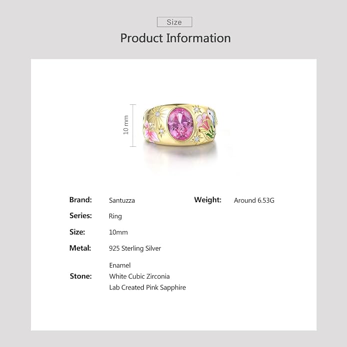Santuzza 925 Sterling Silver Enamel Flower Pattern Ring for Women