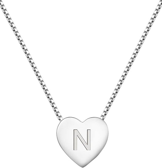 YL Initial Necklace 925 Sterling Silver Heart Letter Pendant A-Z Alphabet Cubic Zirconia Jewelry for Women